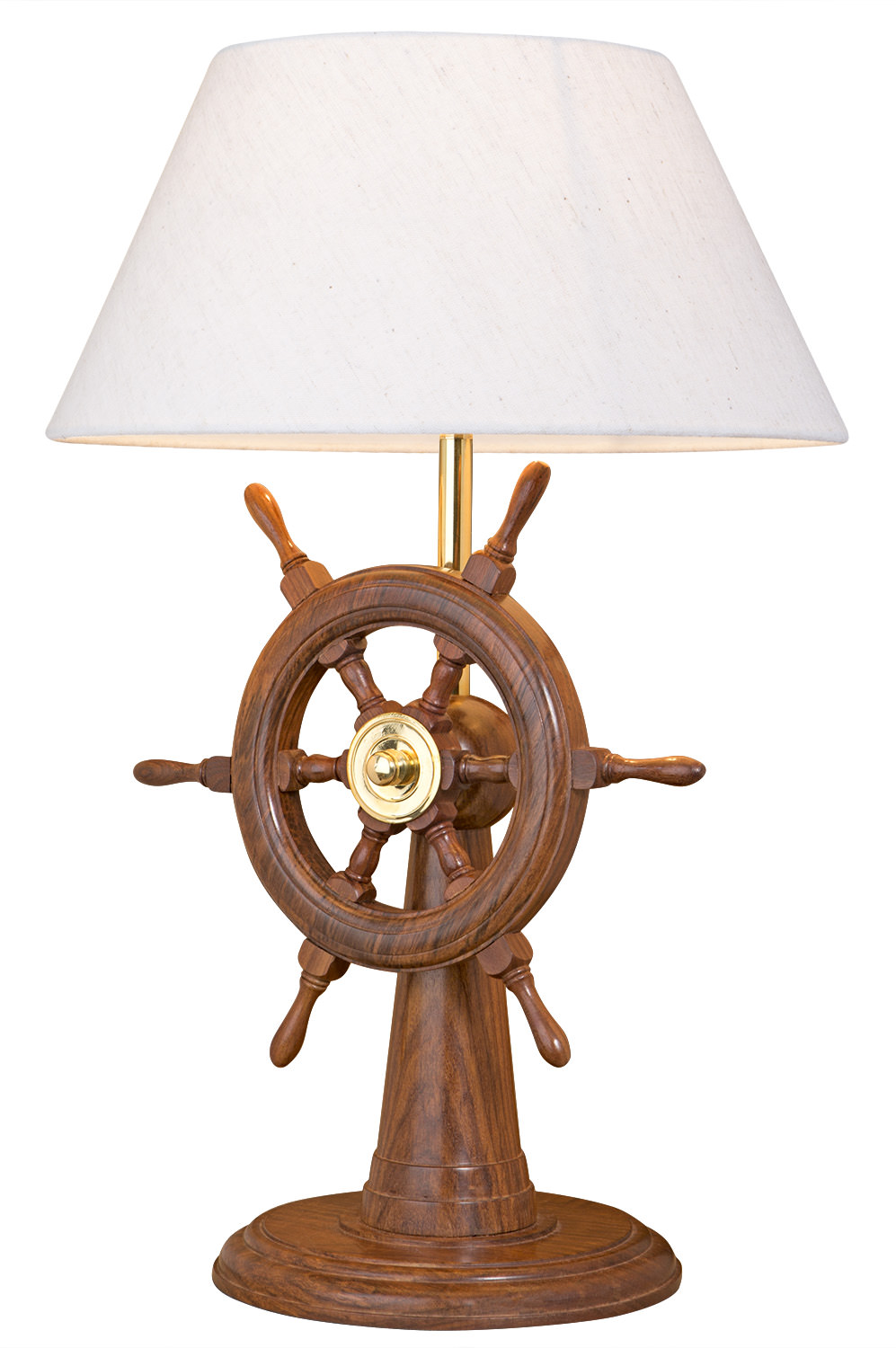 G4104 Maritime Tisch Lampe mit Doppelpoller und Steuerrad Messing 35 cm 