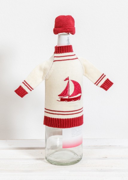 Flschenpulli rot mit Mütze Segelschiff