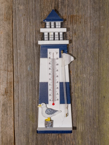 Thermometer Leuchtturm blau wei