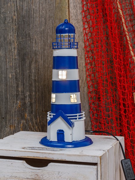 Lampe Leuchtturm blau weiß rund LED