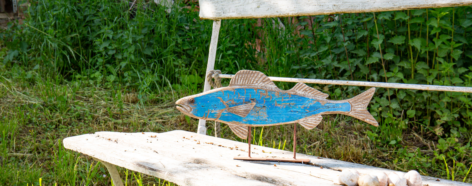 Großer Fisch Maritim Holz 40cm Holzfisch Seil Tischdekoration Vintage zum Hängen 