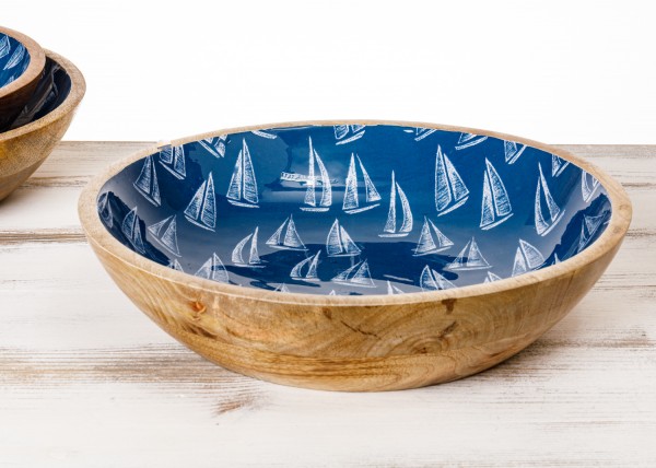 Mangoholz Schalen Segelschiffe Blau