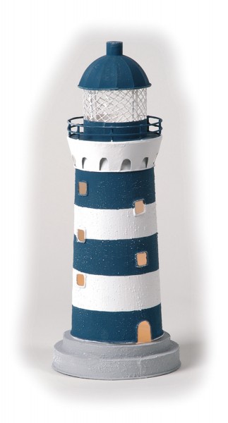Deko Leuchtturm Maritim Ø10x28 Leuchtfeuer Blau Weiß Holz Seil Muschel Turm 