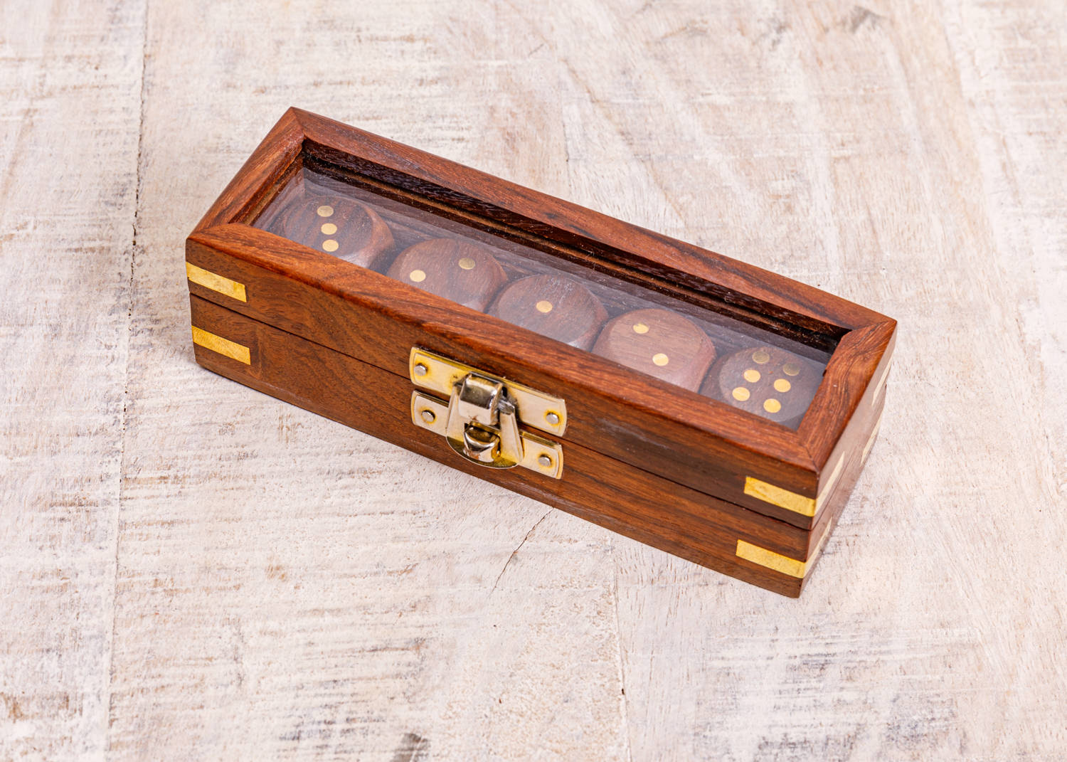 Würfel Box Würfelspiel in maritimer Holzbox aus Edelholz Messing 