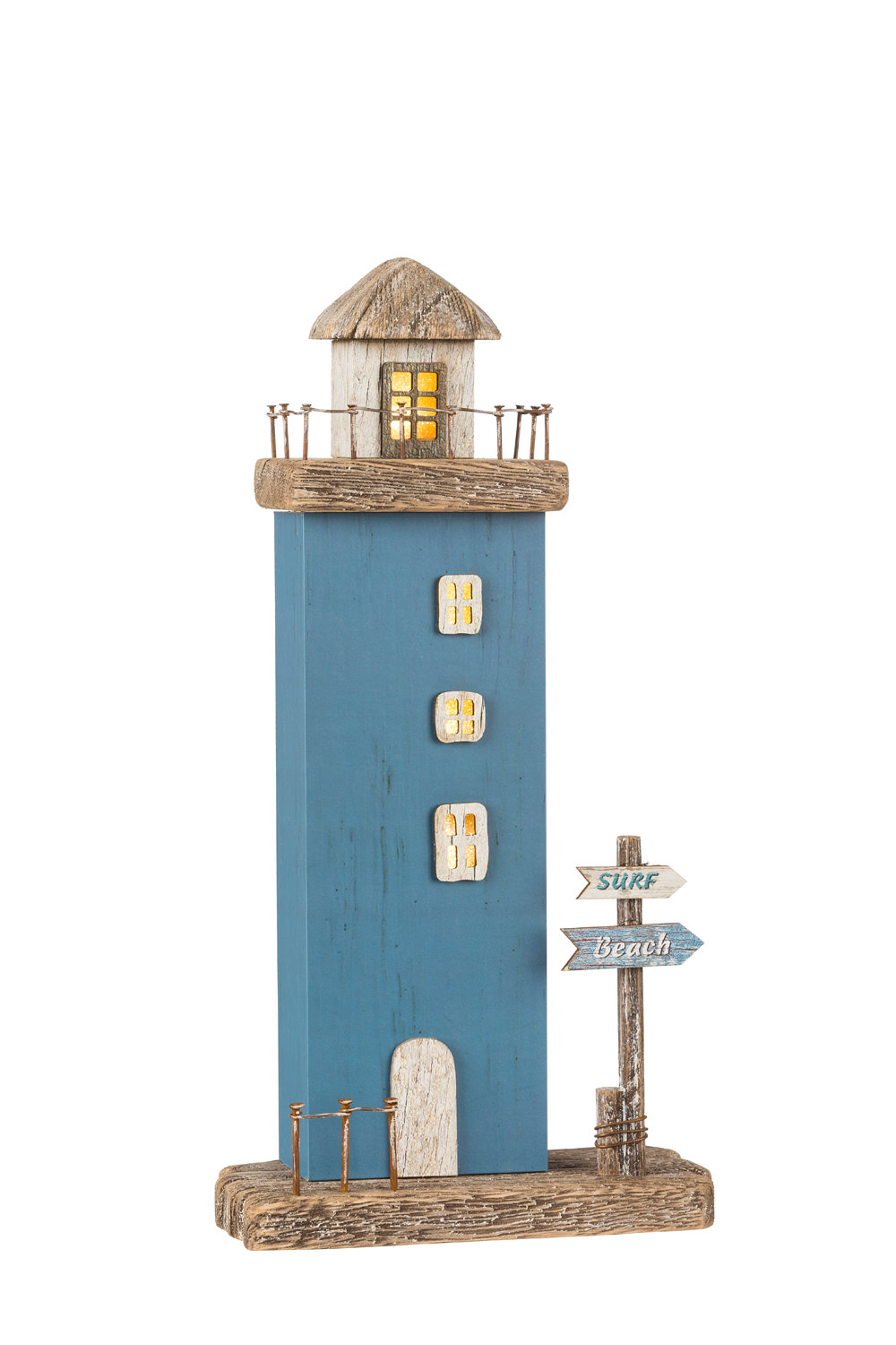 Deko Holz Leuchtturm Antik Look 35cm mit 2 Fischen maritime Dekoration 