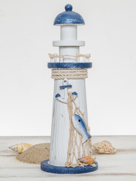 Dekoration blauer Leuchtturm mit Anker 22cm