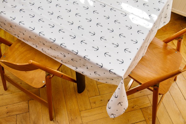 Tischdecke weiß Baumwolle Anker