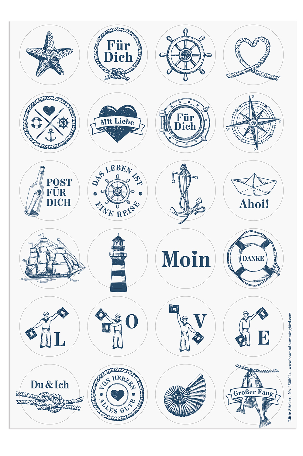 Aufkleber SET 5 x 24 bunte Sticker - Urlaub Reise maritim sommerlich