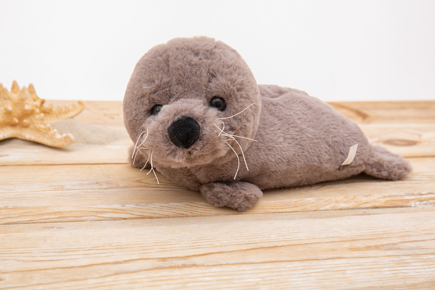 Liegender Seehund mit großen Augen grau Robbe Plüsch Stofftier ca 48cm 