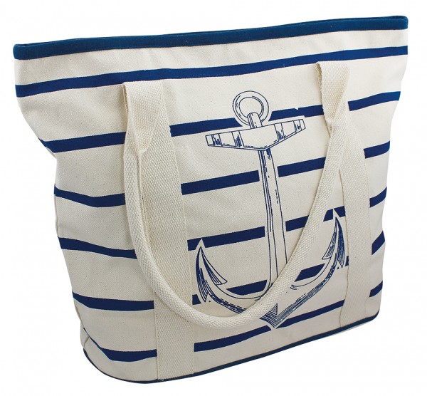 Shoppingtasche mit Ankerdruck gestreift, beige,blau