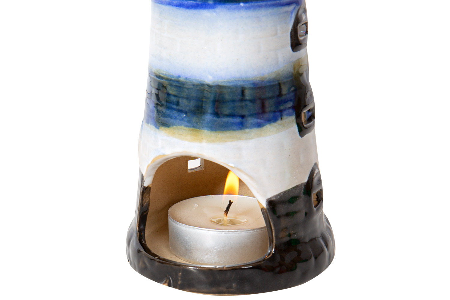 Teelichthalter Windlicht Keramik Leuchtturm Maritime Badezimmer Deko blau 