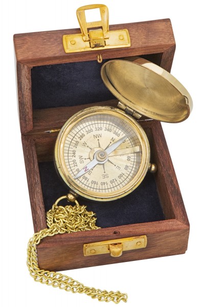 Peilkompass Messing Holzbox 11x11 cm nautische Dekoration Box 